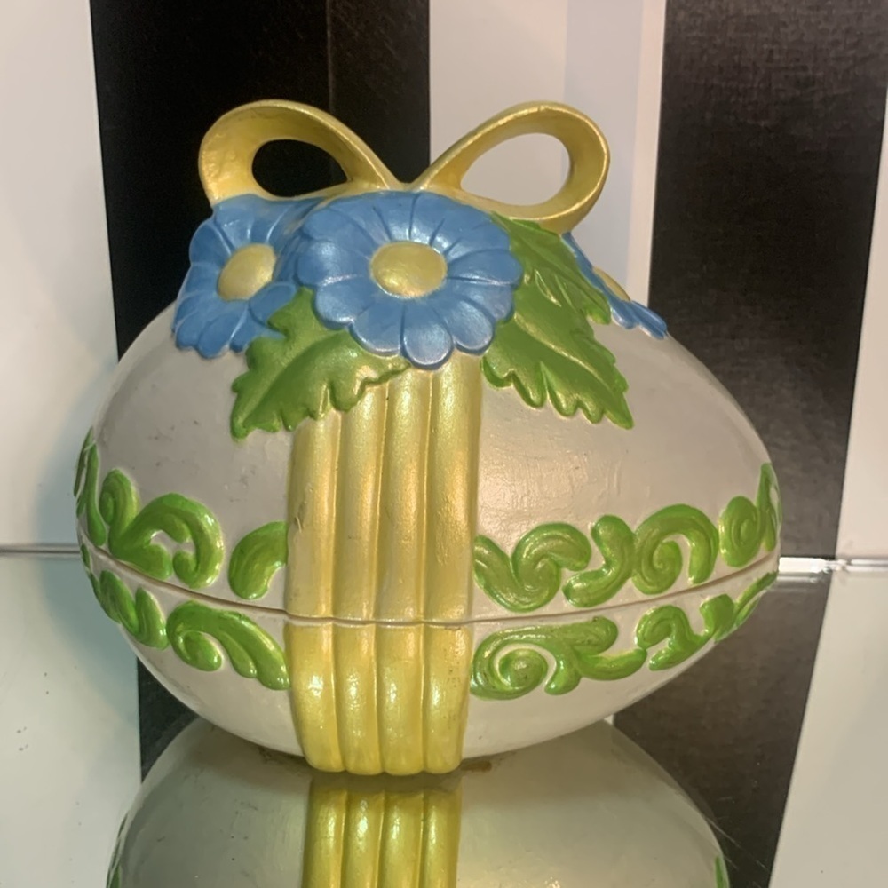 Vintage Hand Painted Ceramic Easter Egg Trinket or Candy Dish Spring Home Decor - Picture 11 of 12